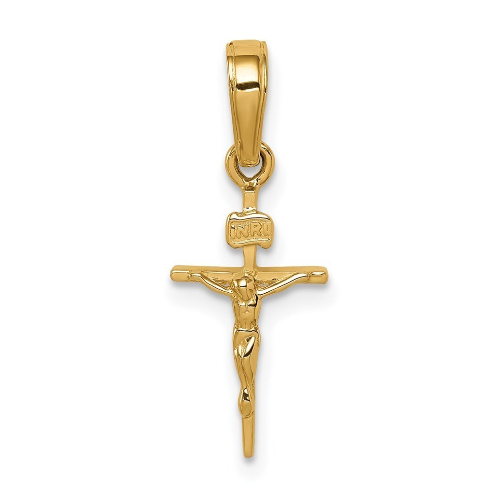 Million Charms 14k Mini INRI Religious Crucifix Necklace Charm Pendant 21mm x 9m